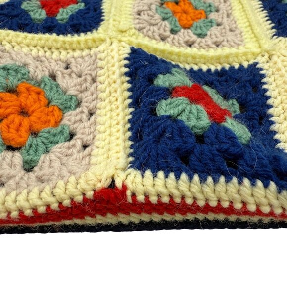 Vtg 70s Granny Square Hand Crocheted Throw Pillow Cover Boho Grandmacore 12 In - Picture 5 of 8